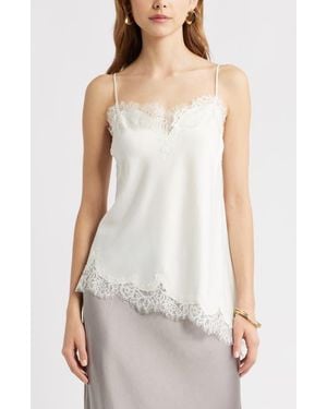 Open Edit Lace Trim Satin Camisole - White