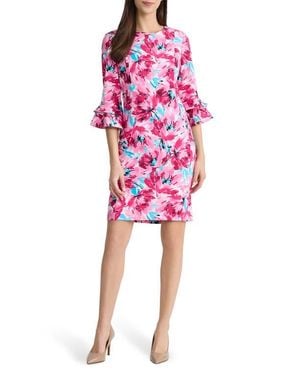Kasper Flutter Sleeve Floral Sheath Dress - Pink