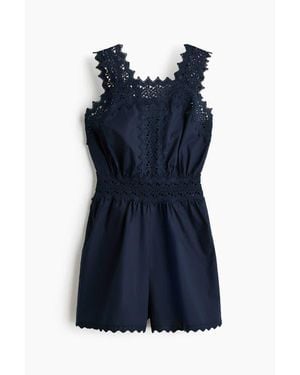 H&M Lace-Detail Cotton Playsuit - Blue
