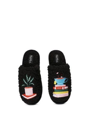 Memoi Book Club Faux Shearling Memory Foam Slipper - Black