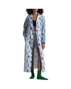 Polo Ralph Lauren Heritage Bear Print Cotton Robe - Blue
