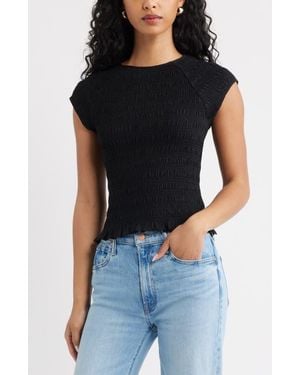 Open Edit Cap Sleeve Smocked Top - Black