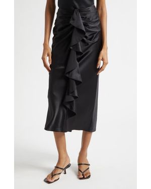 Cinq À Sept Cynthia Ruffle Ruched Silk Midi Skirt - Black