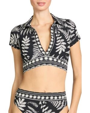 Robin Piccone Hailey Short Sleeve Bikini Top - Black