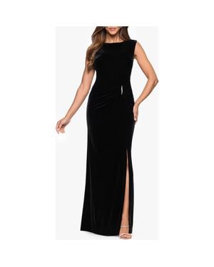 Xscape Evenings Ruched Sleeveless Stretch Velvet Gown - Black