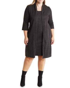 Connected Apparel Rib Knit Jacket Midi Dress - Black