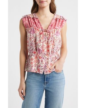 City Blues Paisley Print Sleeveless Peplum Shirt - Red