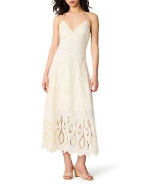 Steve Madden Eleanora Openwork Deep V-Neck Midi Dress - Natural