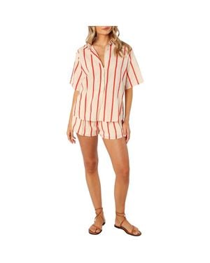 Petal & Pup Myles Cotton Button-Up Shirt & Shorts Set - Red