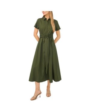 Halogen® Tie Waist Cotton Shirtdress - Green