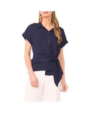 Halogen® Asymmetric Tie Front Shirt - Blue