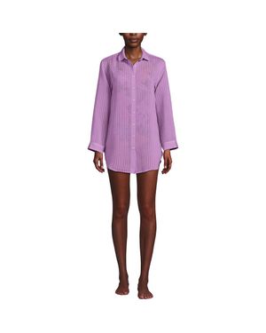 Lands' End Cotton Gauze Button Down Swim Cover-Up Shirt Dress - Purple