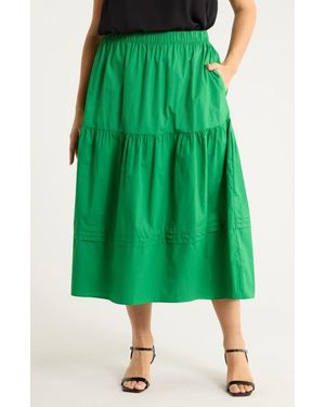 Sugarlips Floral Tiered Cotton Maxi Skirt - Green