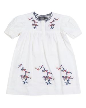 Space Grey Floral Embroidered Woven Cotton Dress - White