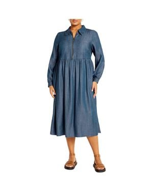 City Chic Brayden Long Sleeve Denim Dress - Blue