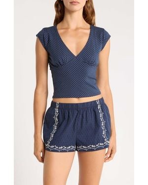 Florence By Mills Lace Trim T-Shirt - Blue