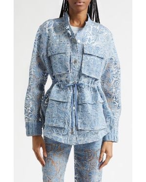 Veronica Beard Lane Burnout Floral Jacket - Blue