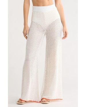 Elan Metallic Open Stitch Cover-Up Pants - White