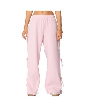 Edikted Claudette Bow Wide Leg Sweatpants - Pink