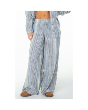 Roxy Offshore Stripe Wide Leg Cotton Pants - Blue