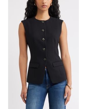 Open Edit Icon Twill Crewneck Vest - Black