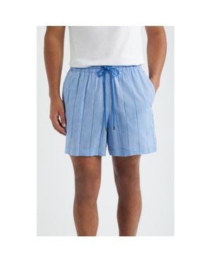 Daniel Buchler Pinstripe Cotton & Linen Pajama Shorts - Blue