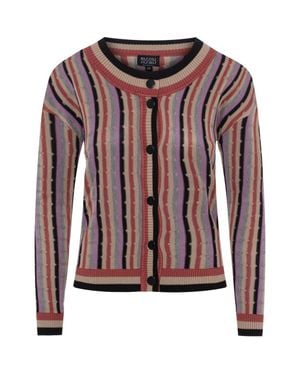 BuHu Textured Knit Striped Button Front Cropped Cardigan - Brown