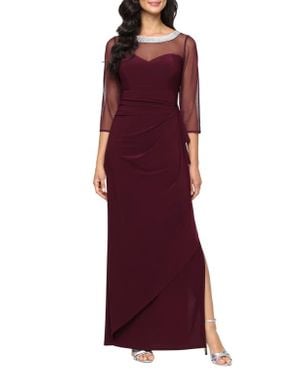 Alex Evenings Illusion Embellished Detail Jersey Gown - Red