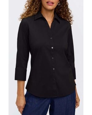 Foxcroft Mary Non-Iron Stretch Cotton Button-Up Shirt - Blue