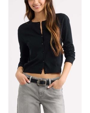 BP. Crewneck Cotton Blend Cardigan - Black