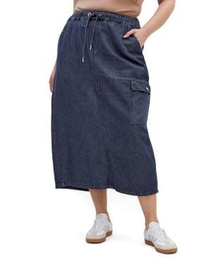 City Chic Alexis Tie Waist Denim Skirt - Blue