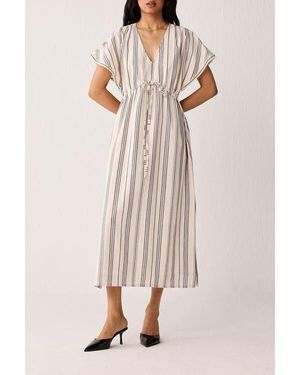 REISTOR Maxi Gathered Dress With Side Slits - Natural
