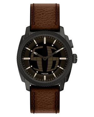 Fossil Machine Big Tic Anadigi Leather Strap Watch, 41Mm - Black