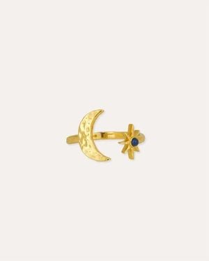 Ottoman Hands Lapis Moon And Star Stacking Ring - Natural