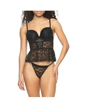 Black Bow Rachel Lace Underwire Bustier & G-String Set - Black