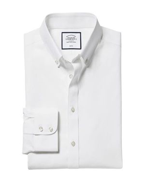 Charles Tyrwhitt Non-Iron Button-Down Twill Slim Fit Shirt Single Cuff - White