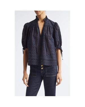 Ulla Johnson Alouette Eyelet Puff Shoulder Top - Blue
