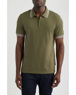 BOSS Paras Quarter Zip Cotton Polo - Green