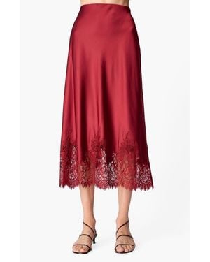 Cami NYC Vivienne Floral Lace Panel Stretch Silk Midi Skirt - Red