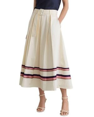 Reiss Rian Stripe Stretch Cotton Midi Skirt - Natural