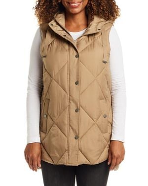 Gallery Water Resistant Quilted Hooded Vest - Brown