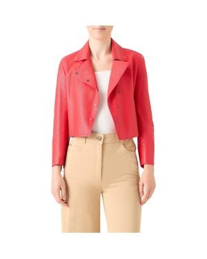 Akris Punto Crop Perforated Leather Jacket - Red