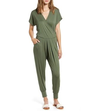Loveappella Short Sleeve Wrap Top Jumpsuit - Green