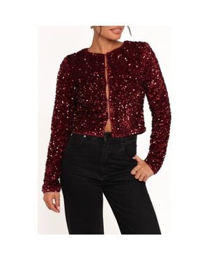 Petal & Pup Scarlette Sequin Crop Jacket - Red