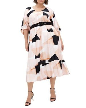 City Chic Betty Belted Midi Dress - Natural