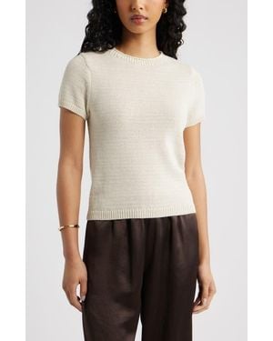 Open Edit Short Sleeve Cotton Blend Sweater - White