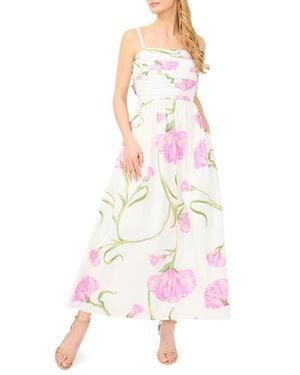 Halogen® Floral Pleated Bodice Tie Back Midi Dress - Pink