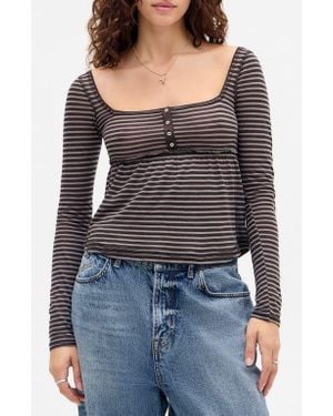 BDG Brittney Long Sleeve Babydoll Top - Black