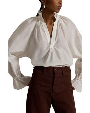 Polo Ralph Lauren Ruffle Trim Cotton & Silk Organdy Top - Brown