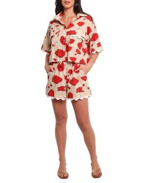 Petal & Pup Sallio Floral Rickrack Trim Shirt & Shorts Set - Red
